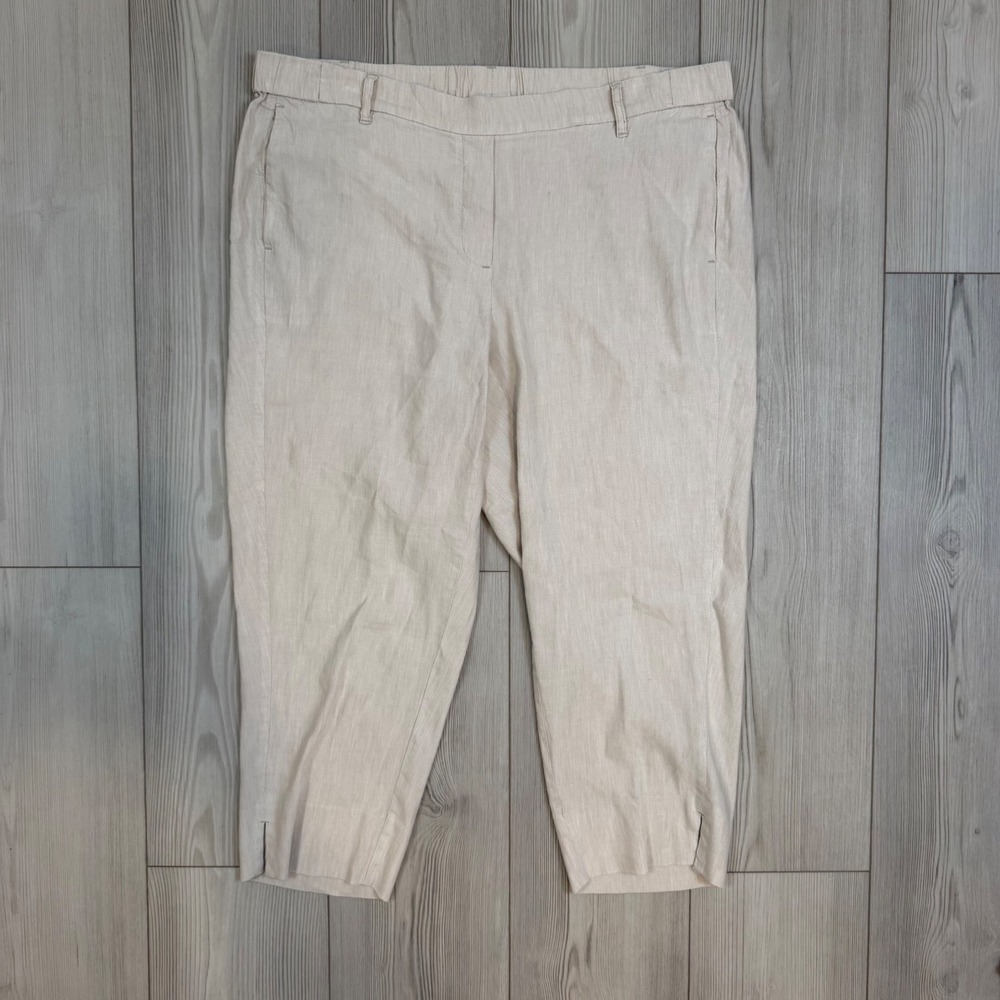 J.Jill Linen Stretch Pants XL Petite Beige Oatmeal Cropped Trousers Slits